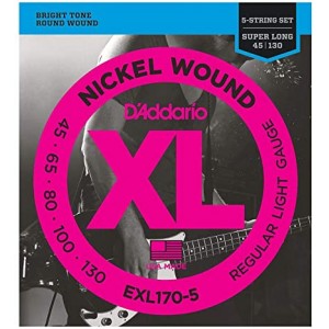 D'Addario EXL170-5 5-String Nickel Wound Bass Guitar Strings, Light, 45-130, Long Scale